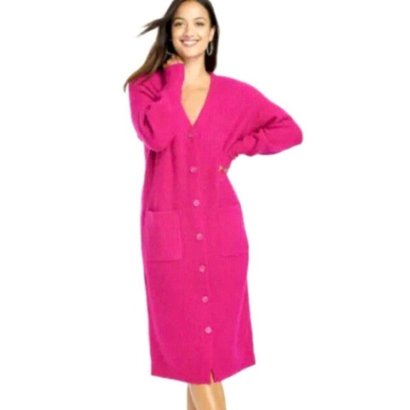 a new day Dresses & Skirts - A New Day Target Button Up Sweater Dress Women's Small Fuchsia Casual Y2K Career